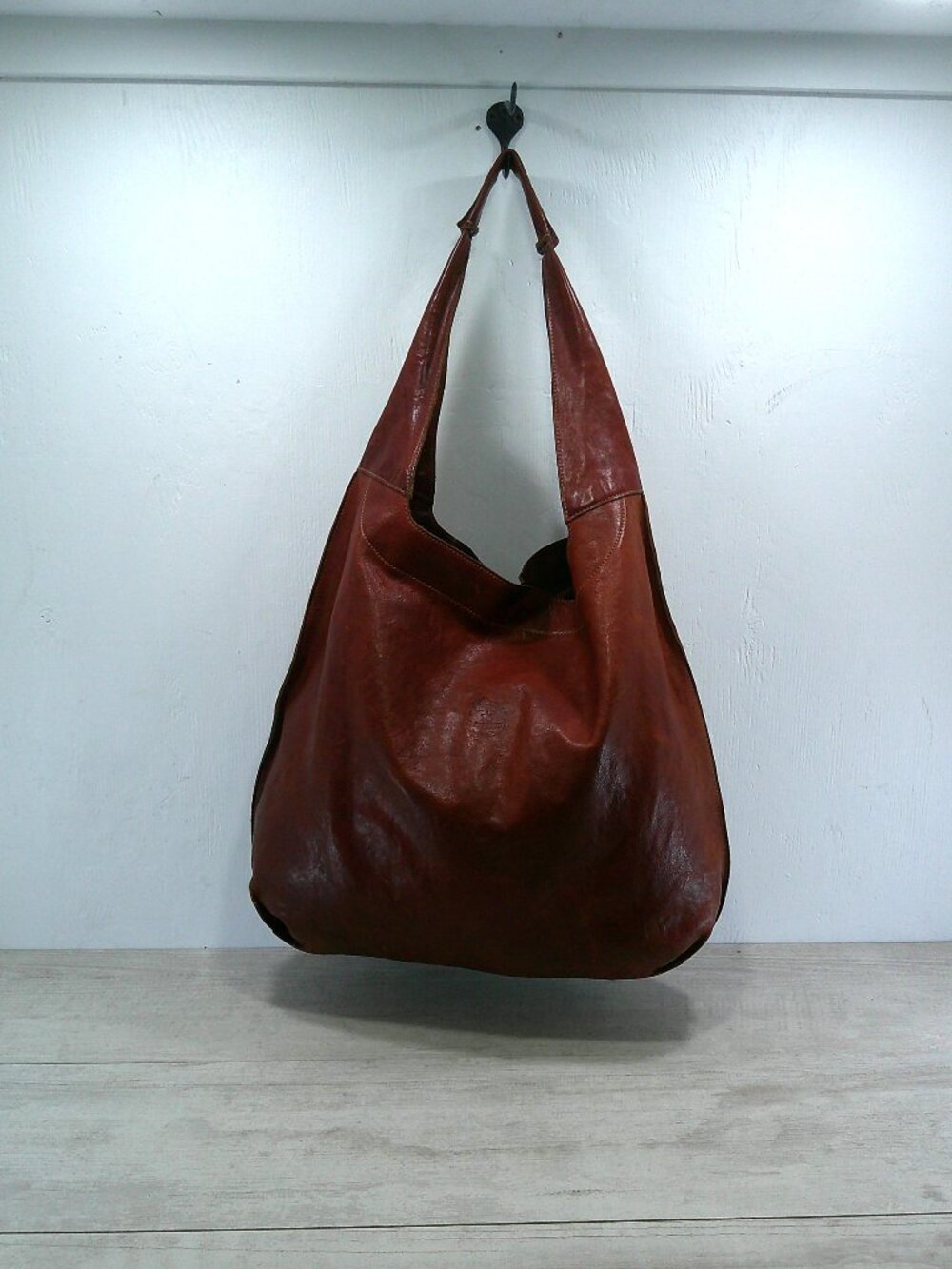 Il Bisonte Vintage Cognac Leather Le Laudi Shoulder Achillea XL large hobo Bag
